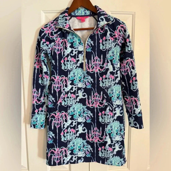 Lilly Pulitzer Skipper Dress Womens XXSmall Long Sleeve Pop Up Monkey Trouble - Picture 2 of 14